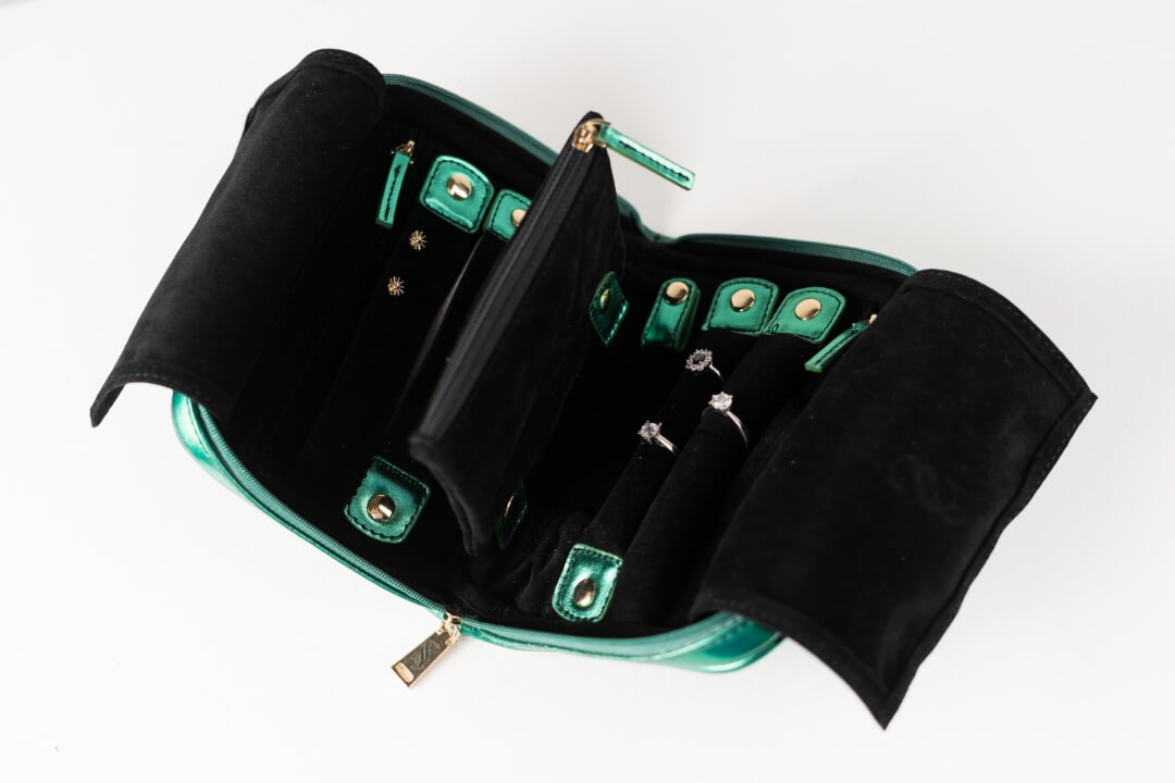 Handmade Leather Jewelry Organizer - Emerald Green - linebysj