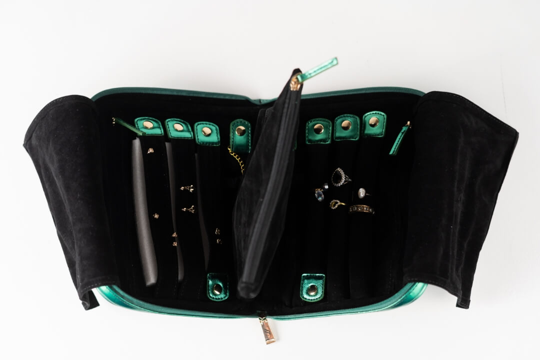 Handmade Leather Jewelry Organizer - Emerald Green - linebysj
