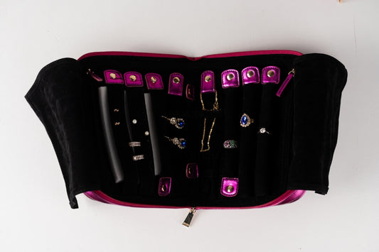 Handmade Leather Jewelry Organizer - Emerald Pink - linebysj