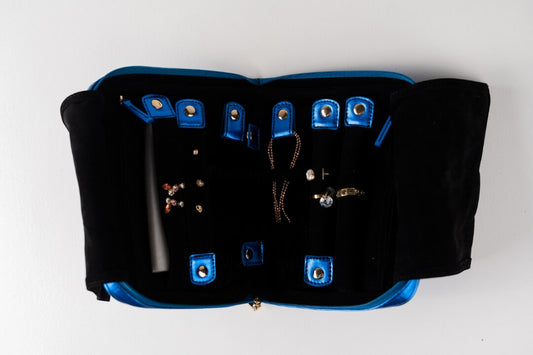 Handmade Leather Jewelry Organizer - Emerald Blue - linebysj