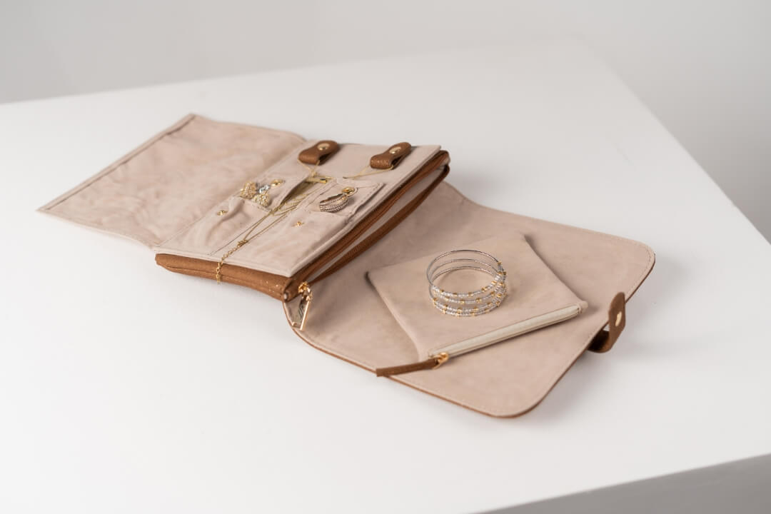 Handmade Leather Jewelry Organizer - Caramel Brown - linebysj