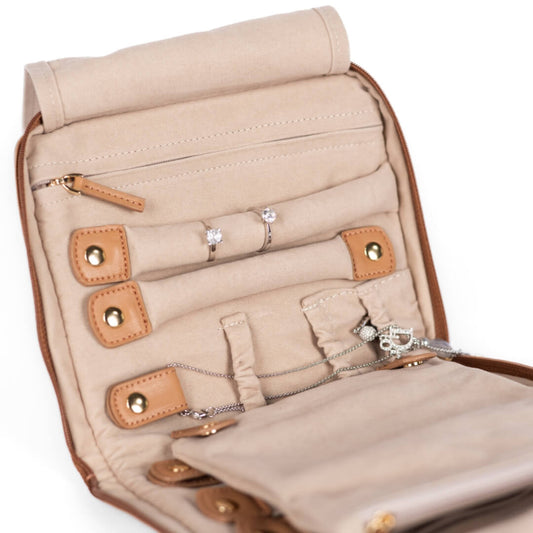 Handmade Leather Jewelry Organizer – Camel Beige - linebysj