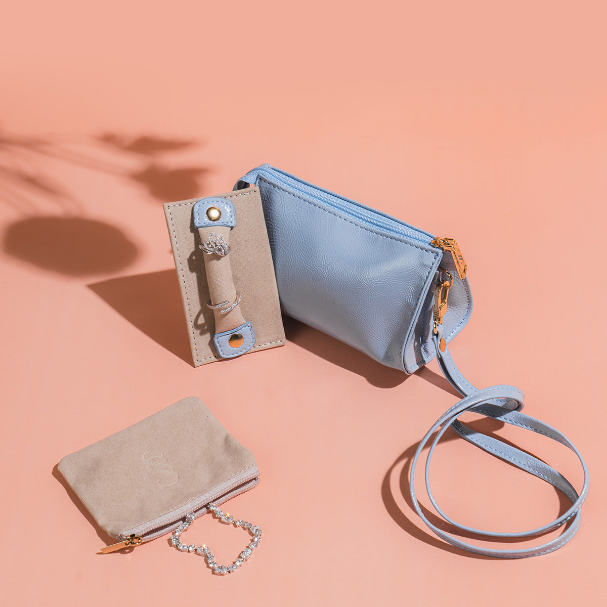 Handmade Leather Jewelry Organizer with Strap – Baby Blue - linebysj