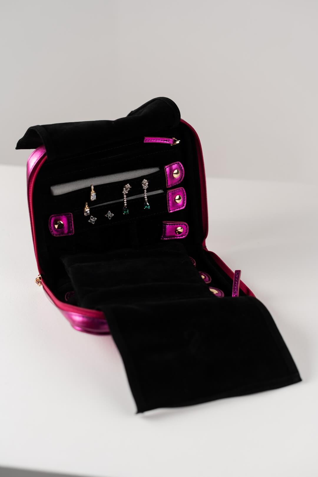 Handmade Leather Jewelry Organizer - Emerald Pink - linebysj