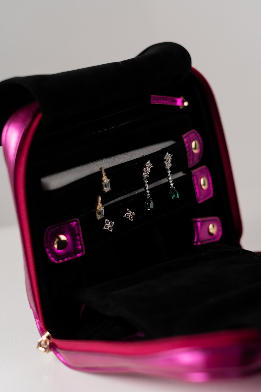 Handmade Leather Jewelry Organizer - Emerald Pink - linebysj