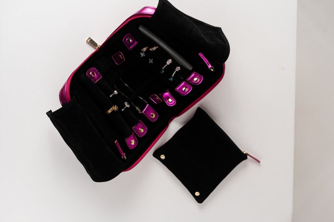 Handmade Leather Jewelry Organizer - Emerald Pink - linebysj