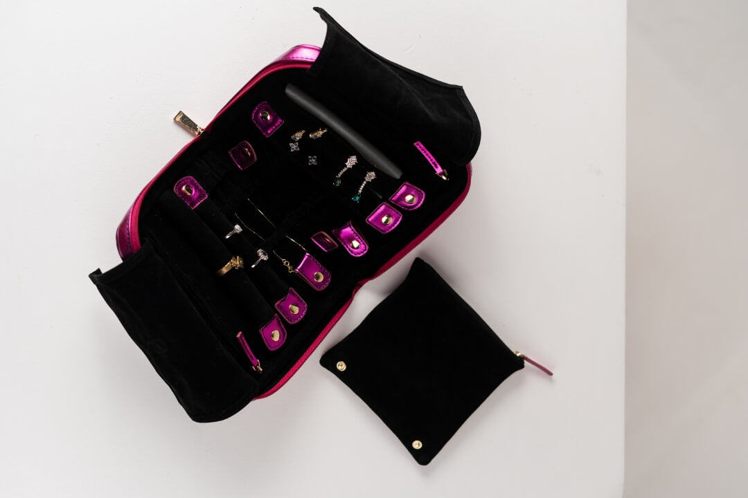 Handmade Leather Jewelry Organizer - Emerald Pink - linebysj