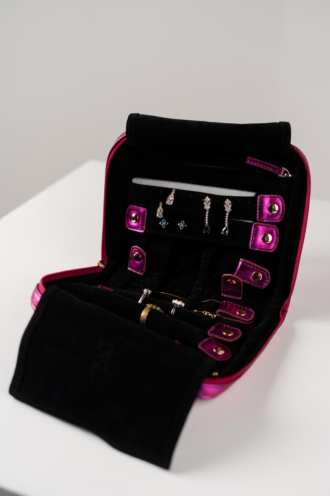 Handmade Leather Jewelry Organizer - Emerald Pink - linebysj