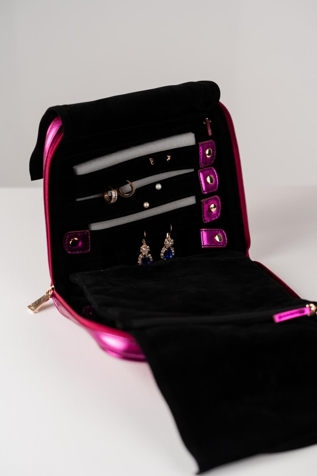 Handmade Leather Jewelry Organizer - Emerald Pink - linebysj