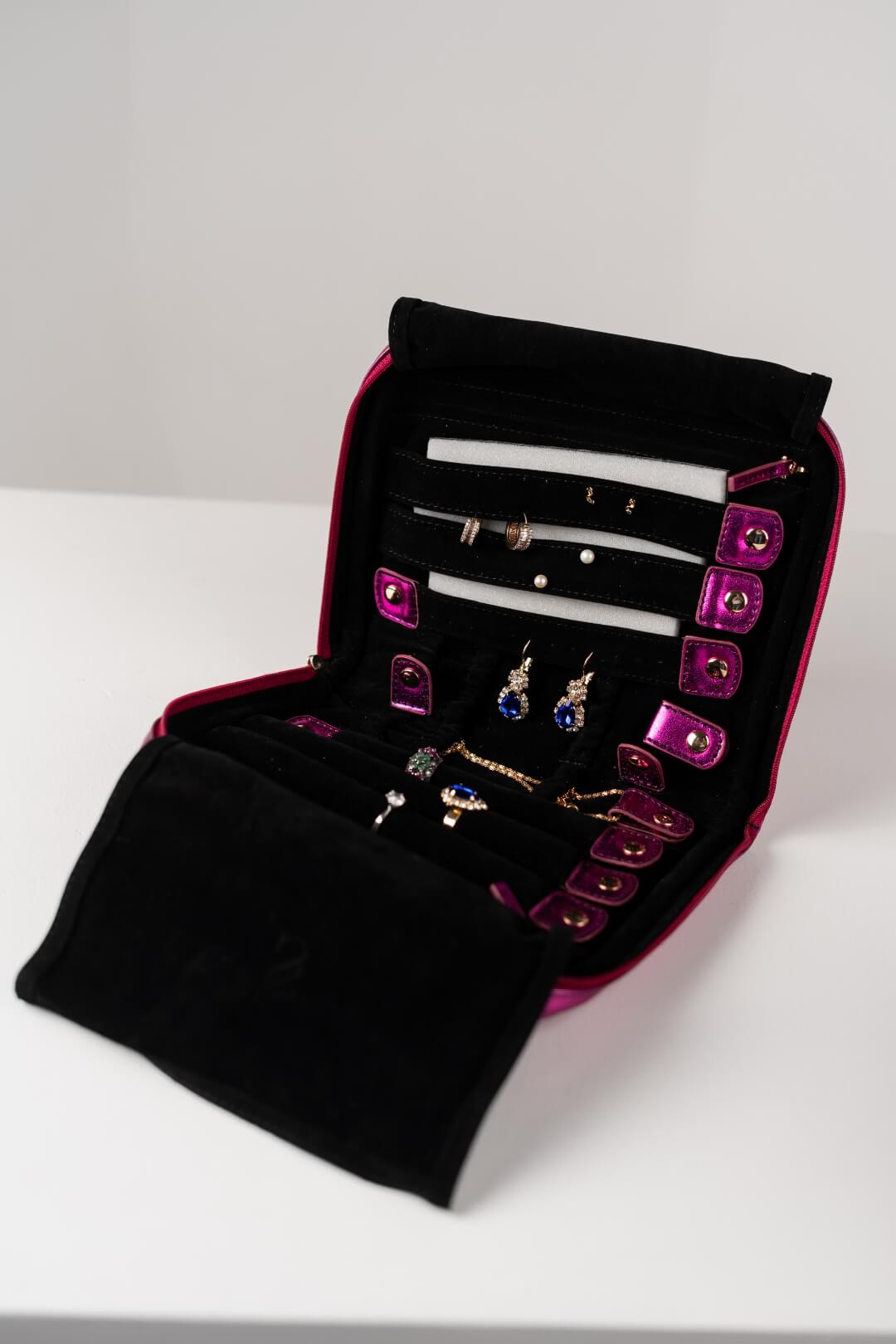 Handmade Leather Jewelry Organizer - Emerald Pink - linebysj