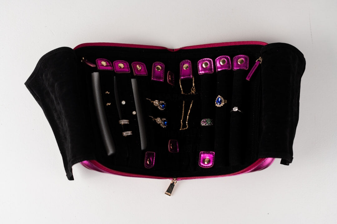 Handmade Leather Jewelry Organizer - Emerald Pink - linebysj