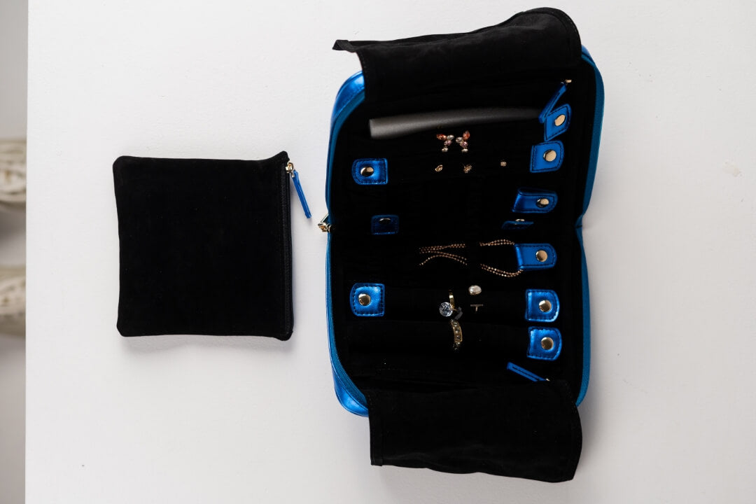 Handmade Leather Jewelry Organizer - Emerald Blue - linebysj