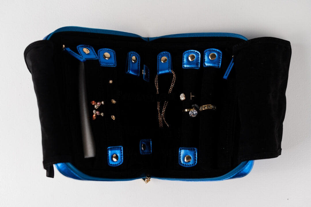 Handmade Leather Jewelry Organizer - Emerald Blue - linebysj
