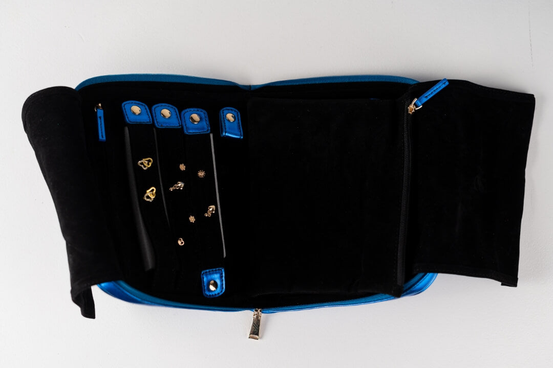 Handmade Leather Jewelry Organizer - Emerald Blue - linebysj