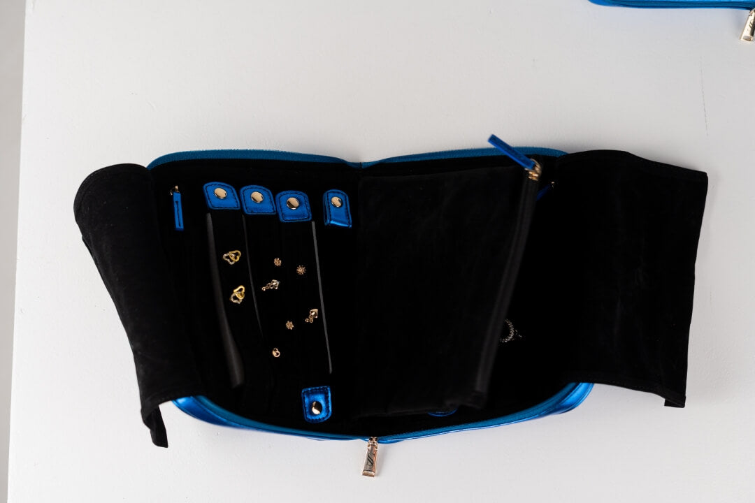 Handmade Leather Jewelry Organizer - Emerald Blue - linebysj