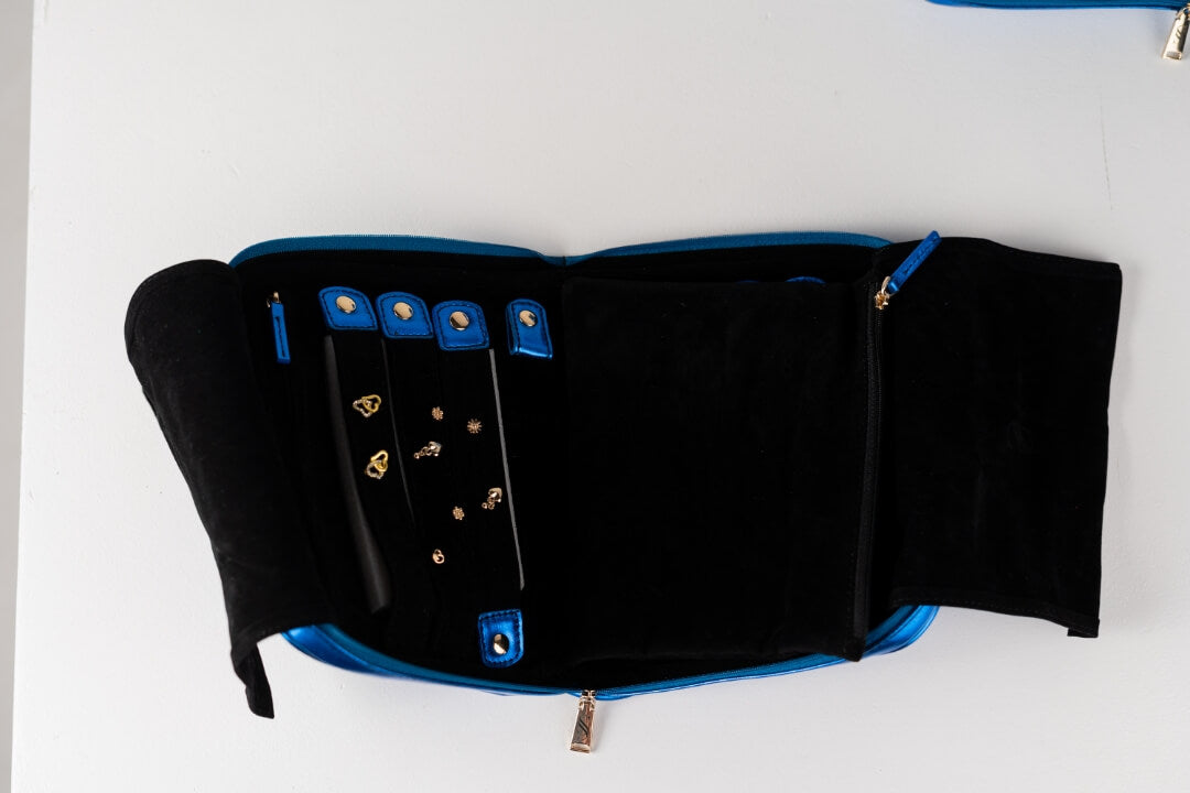 Handmade Leather Jewelry Organizer - Emerald Blue - linebysj