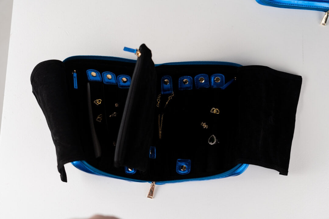 Handmade Leather Jewelry Organizer - Emerald Blue - linebysj