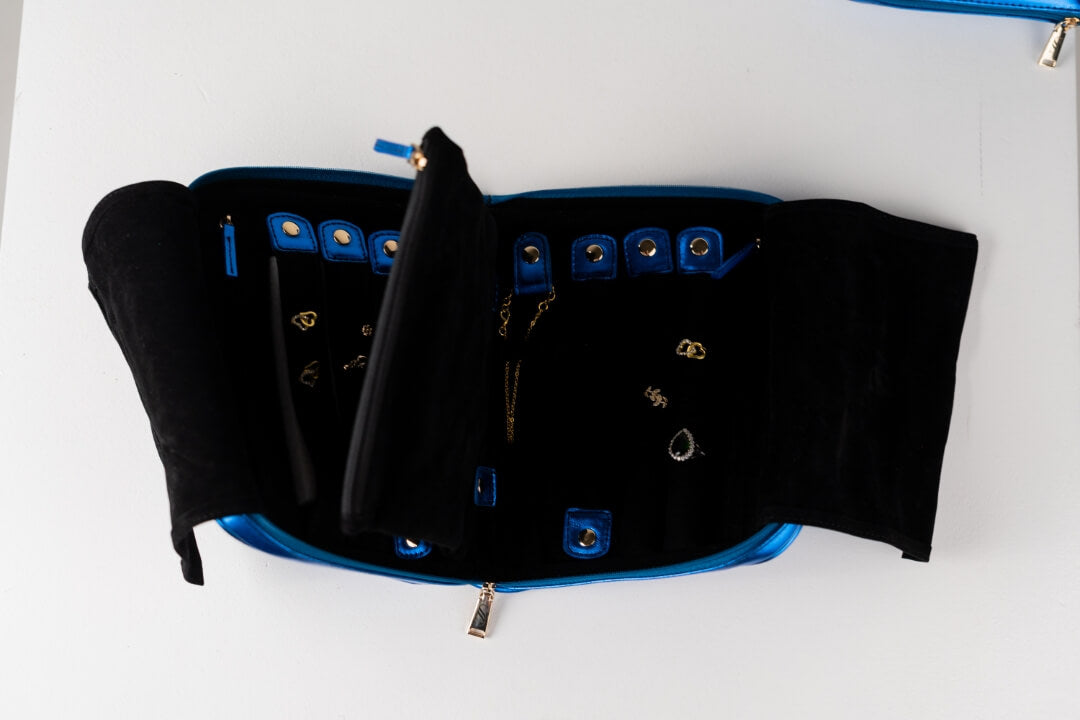Handmade Leather Jewelry Organizer - Emerald Blue - linebysj
