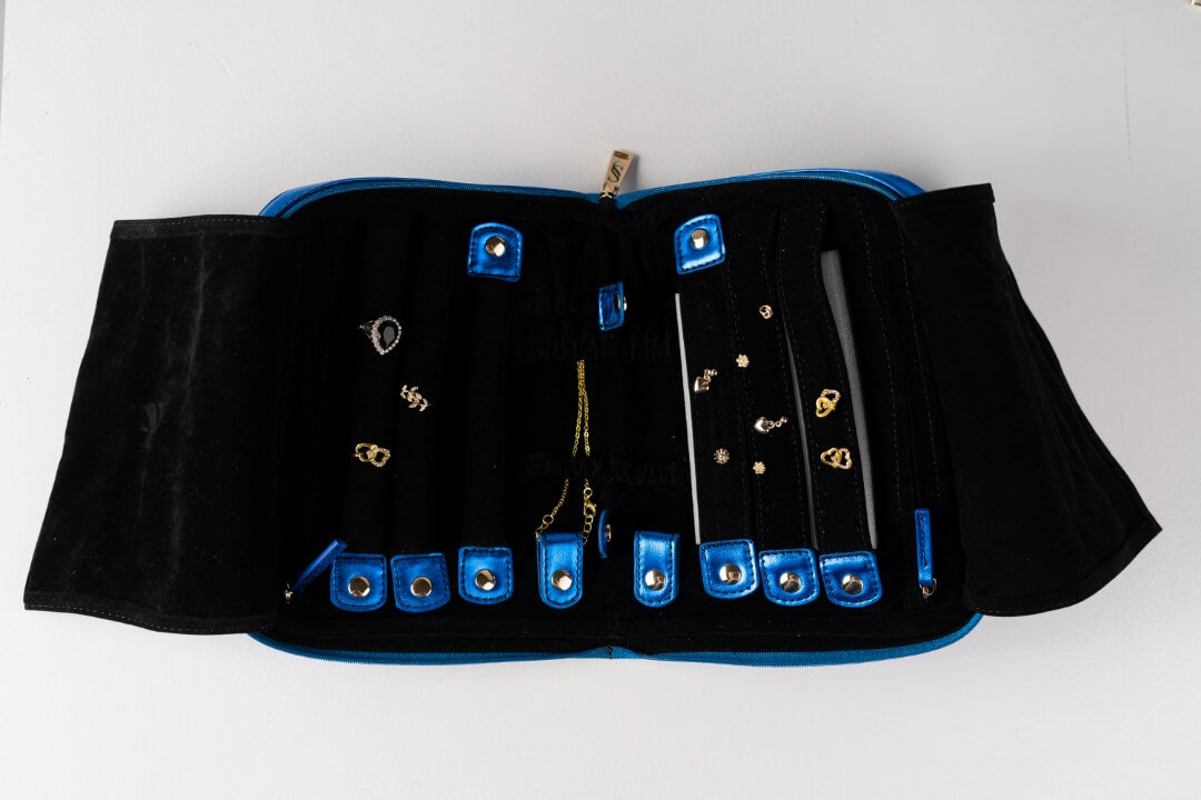 Handmade Leather Jewelry Organizer - Emerald Blue - linebysj
