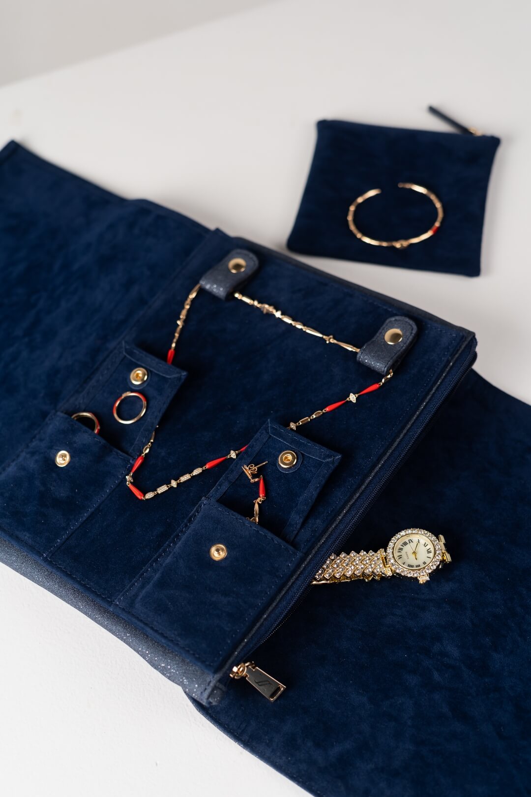 Handmade Leather Jewelry Organizer - Midnight Blue - linebysj