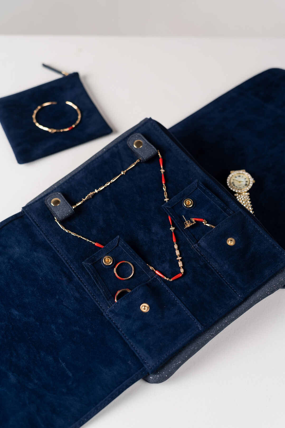 Handmade Leather Jewelry Organizer - Midnight Blue - linebysj