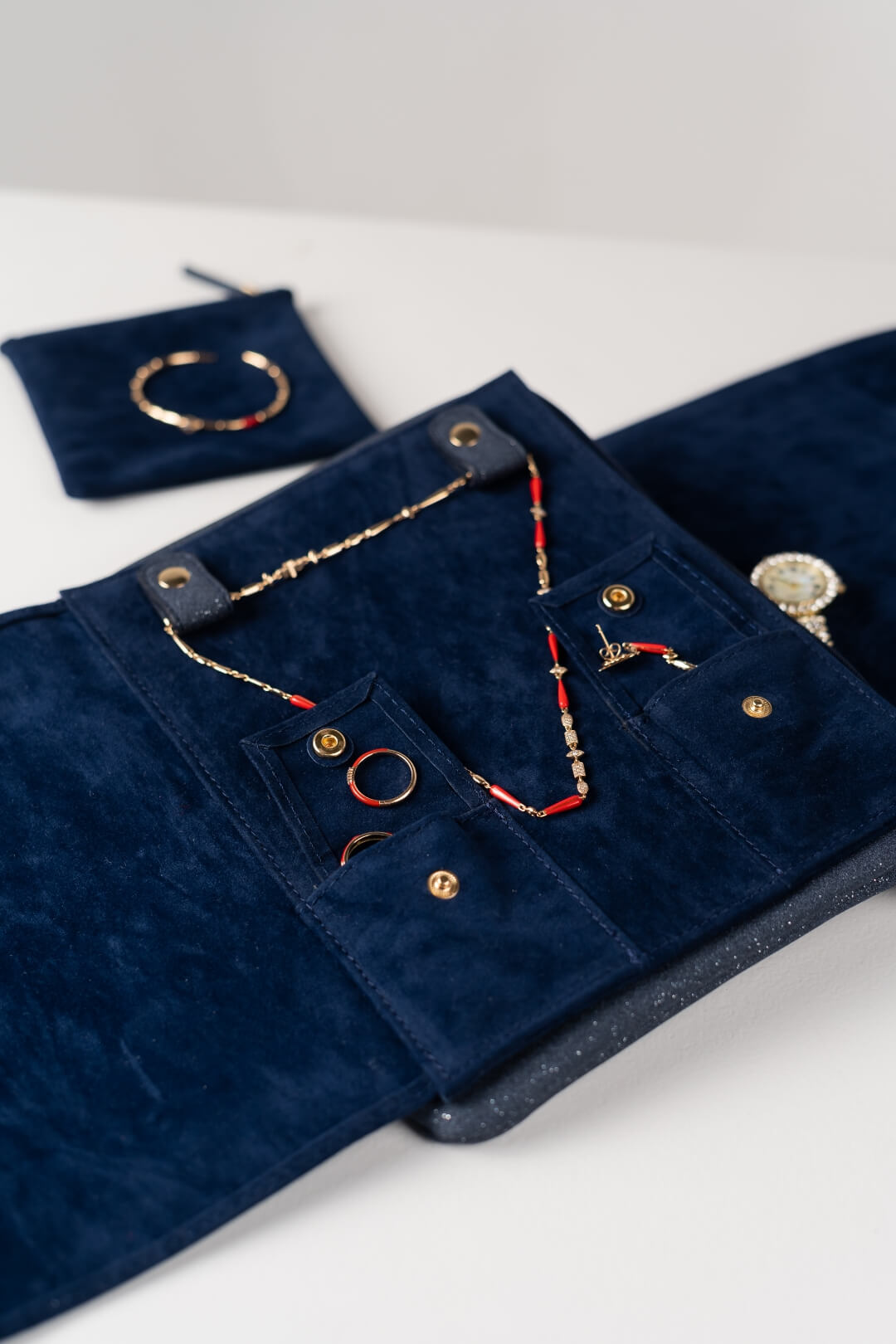 Handmade Leather Jewelry Organizer - Midnight Blue - linebysj